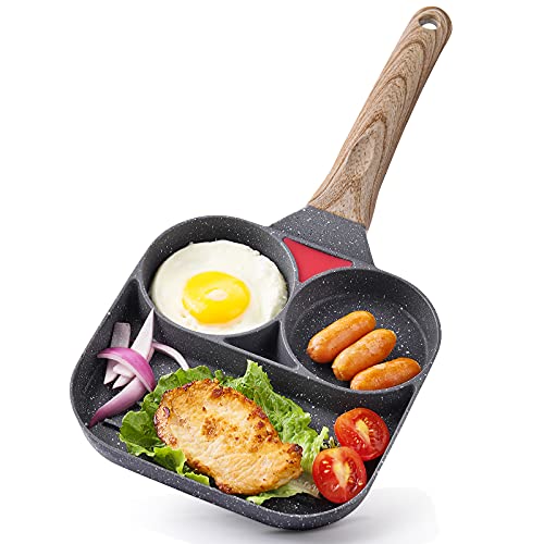 HOUSALE Egg Frying Pan Fried Egg Pan Nonstick Divided Pan 3 Section Square Grill Pan for Breakfast Burger and Bacon PFOA-Free for Breakfast Gas Stove & Induction