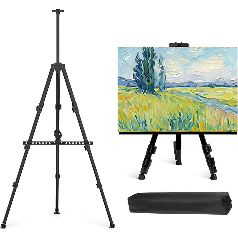 Art Easel for Sign, Black Aluminum Metal Tripod Stand, Portable Metal Black Easels- Adjustable Height 17 to 66" for Table-Top/Floor Painting, Drawing, Display, Poster, Canvas