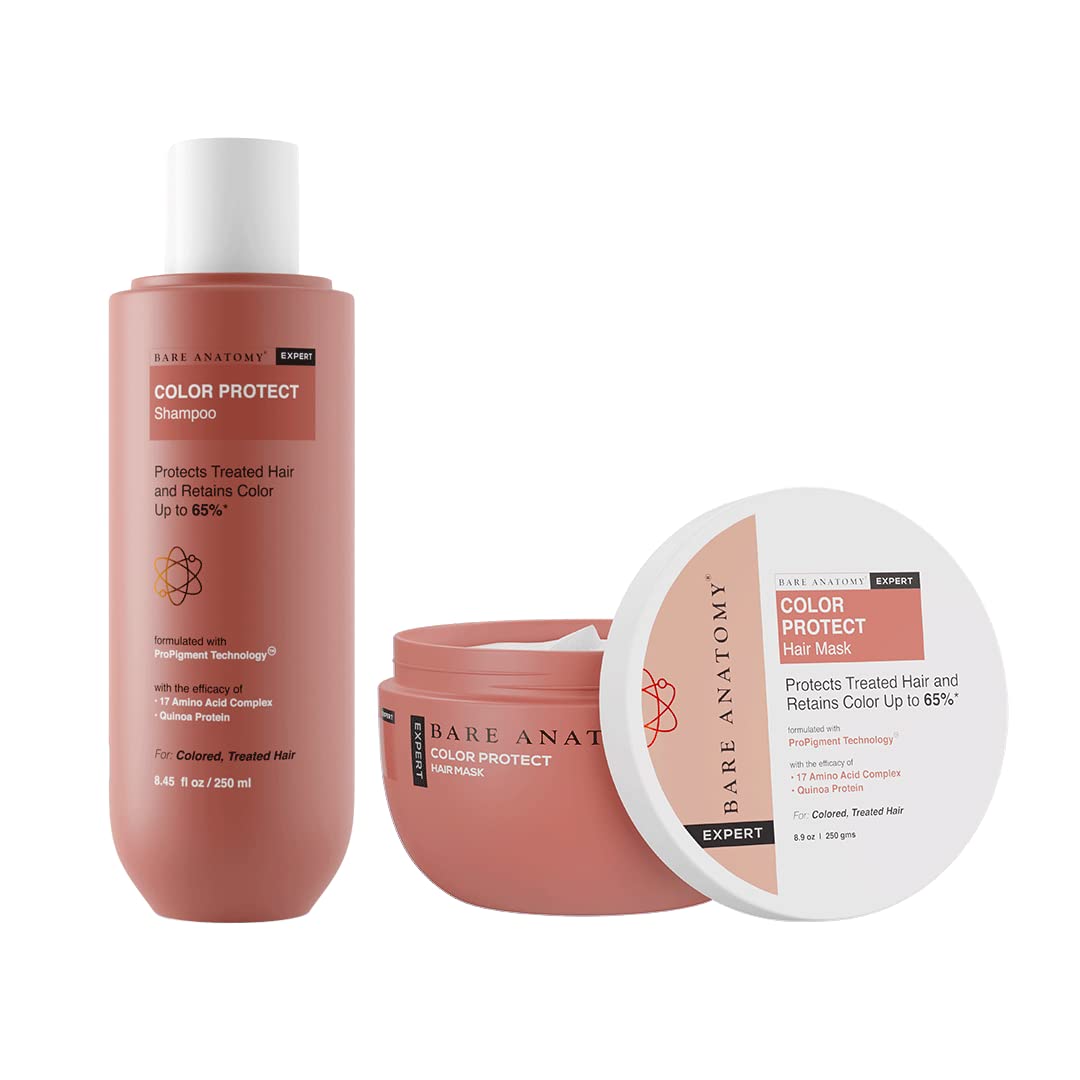 Bare Anatomy Color Protect Shampoo + Hair Mask Kit for Coloured and Treated Hair | Provides 8 Weeks of Protection, Contains 17 Amino Acid Complex & Quinoa Protein, For Dry & Frizzy Hair, 250ml + 250g-image-14
