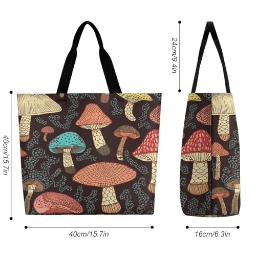 Women's Multi-Functional Shopping Bag，Mushroom Printing Messenger Bag Shoulder Bag for Travel, Work, Shopping & Parties with Inner Pocket, Grocery Bag Lightweight & Water-Resistant2