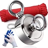 DIYMAG Strong Double Side Neodymium Fishing Magnets,1300 lbs(590KG) Pulling Force Rare Earth Magnet with 20m (65 Foot) Durable Rope and Protective Gloves,for Retrieving in River and Fishing