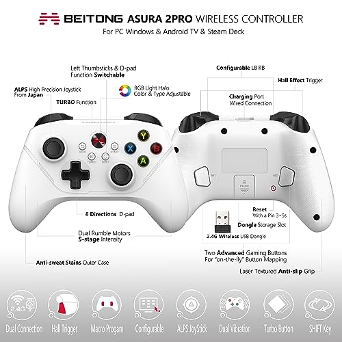 Beitong Asura 2 Pro Pc Gaming Controllers 2.4G Wireless Dual Vibrate Gamepad Joystick For Windows 7 8 10 11,Android Tv,Steam,Simulater,Advanced M Buttons/Hall Effect Trigger  thumb #1
