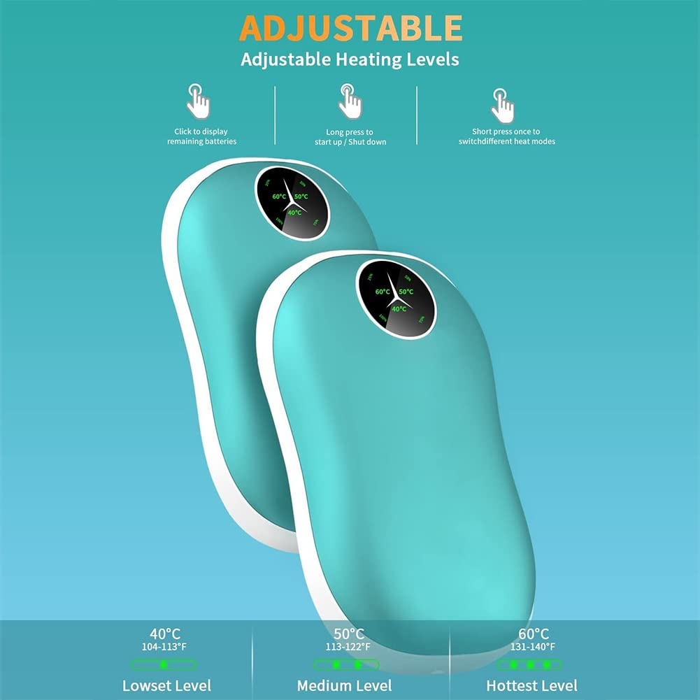 Scaldamani Ricaricabile 2Pack, 5000mAh Riscaldatore Tascabile Elettrico Portatile USB Riutilizzabile Power Bank con Display Digitale, Scaldamani Caldo Doppio Lato Regalo Invernale ( Color : Nero )