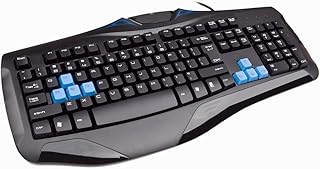 Gaming Keyboard with Blue Highlighted WASD Keys, USB Wired, Full Size Layout, Ergonomic Design, Black (Q60)