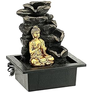 Zen Light Shira Zimmerbrunnen mit Pumpe und LED-Beleuchtung, Kunstharz, Schwarz, Einheitsgröße