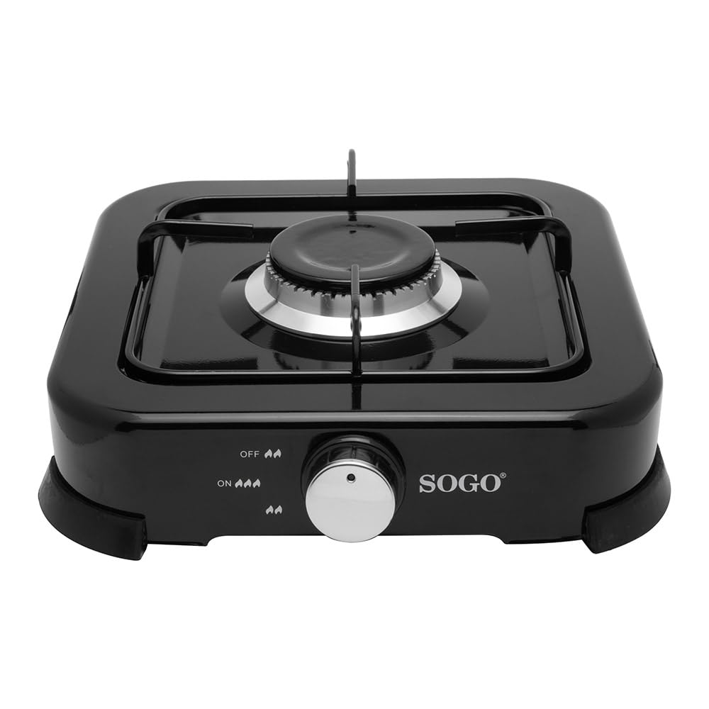 SOGO Hornillo Camping Gas Portátil 1 Fogón para Exterior GLP y Propano - Cocina Camping con Control Preciso de Llama - Cocina de Gas Portátil para Terraza y Aire Libre Compacta y Eficiente