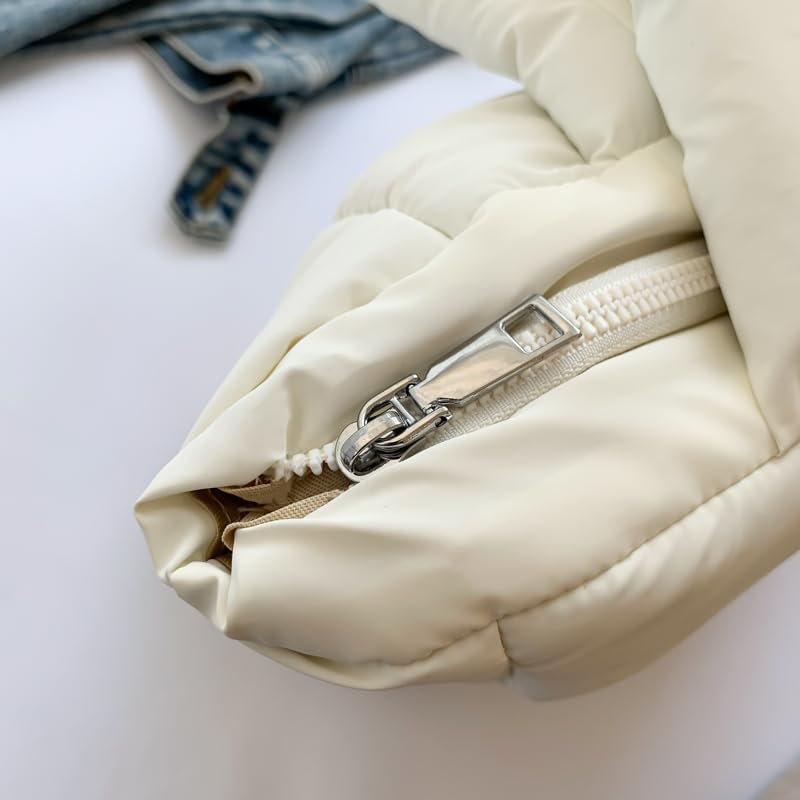 CRGANGZY Puffer-Einkaufstasche for Damen, schicke Hobo-Tasche, große Kapazität, weiche Wolken-Einkaufstasche, leicht, gepolsterte Schulterhandtasche, einfarbig, stilvolle Pendlertasche (weiß