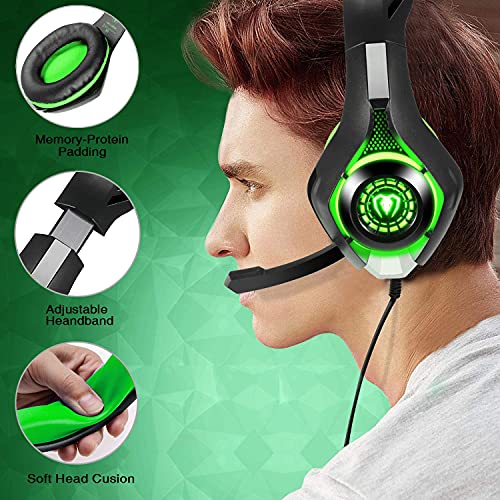 Stereo Gaming Headset for PlayStation 4 PS4 PS5, Over-Ear Headphones with Mic and LED Lights for Xbox One, PC, Laptop(Green) - Image 6