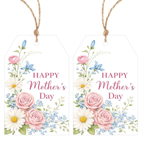 Alynta Happy Mothers Day Gift Tags with String 50Pcs Mothers Day Floral Rose Tags Personalized Paper Tag for Gift Wrapping Mothers Day Decorations (Floral)