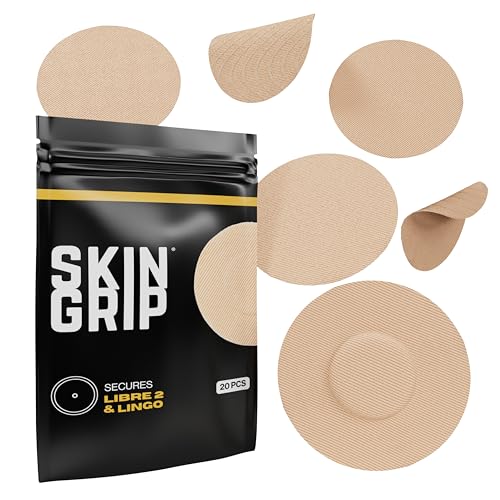 Skin Grip Freestyle Libre 2 Sensor Covers & Lingo CGM Waterproof and Sweatproof Adhesive for 10-15 Days Pre-Cut Medical Tape Continuous Glucose Monitor Patch 20 Pack Tan