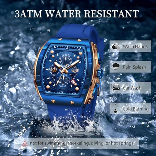 Image of LIGE Mens Watches Luxury Tonneau Watches for Men Waterproof Analog Watch Chronograph Calendar Date Men's Dress Business Work Watch Large Square Face Wristwatch