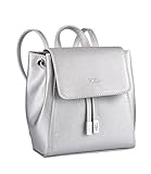 Farbe: metallic silber TOSH Tasche - Damen Rucksack, City Backpack, klein, Magnetverschluss, Reißverschluss, verstellbare Schulterriemen, Metallic, Silber (734-123)