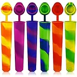 Silicone Ice Pop Molds Set of 6, maxin Mold Colored Rainbow Swirl Ice Popsicle Mold Maker with Attached Lids. (Asorted Color)
