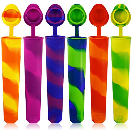 Popsicle Molds, maxin 6 Pcs Silicone Ice Pop Molds Colored Rainbow Swirl Ice Popsicle Mold Maker with Attached Lids (Asorted Color)