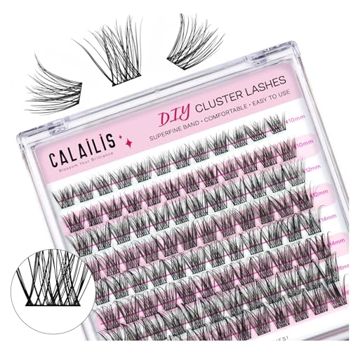 CALAILIS Lash Clusters DIY Lash Extensions 96Pcs D Curl Cluster Lashes Natural Look Eyelash Clusters Reusable Wispy Individual Lashes Super Thin Band and Soft (HD17, D-10-16MIX)