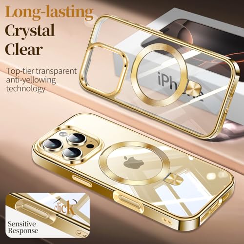 Image of ESTPEAK Titanium Gold CD Mag-Stand Case for iPhone 16 Pro Case with Invisible Magnetic Ring, [Fit for MagSafe] [Never Yellowing] Top Clear Phone Case Cover for iPhone 16 Pro 6.3 inch Men Women