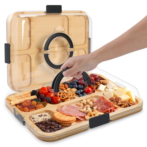 Tabla de cortar rectangular de bambú con tapa y compartimentos miniatura 1