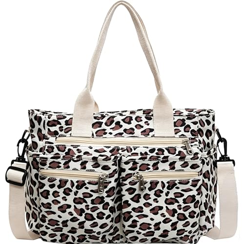 Image of Leopard Print Tote Bag for Women Everyday Work Cheetah Tote Canvas Shoulder Bag with Multiple Pockets for Travel Daily Use
