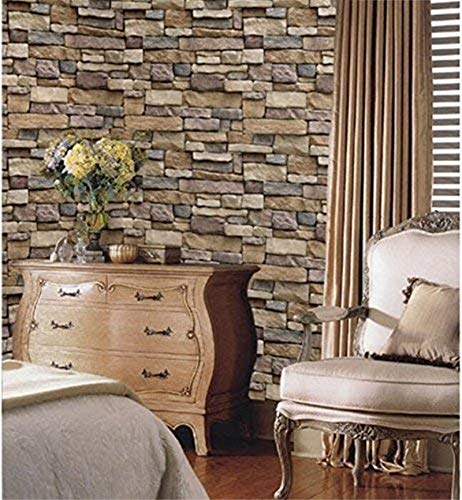 Yancorp 32.8Ft Peel And Stick Wallpaper Stone Brick Wallpaper Self-Adhesive Backsplash Decorative Wallpaper Wall Covering #TOP2