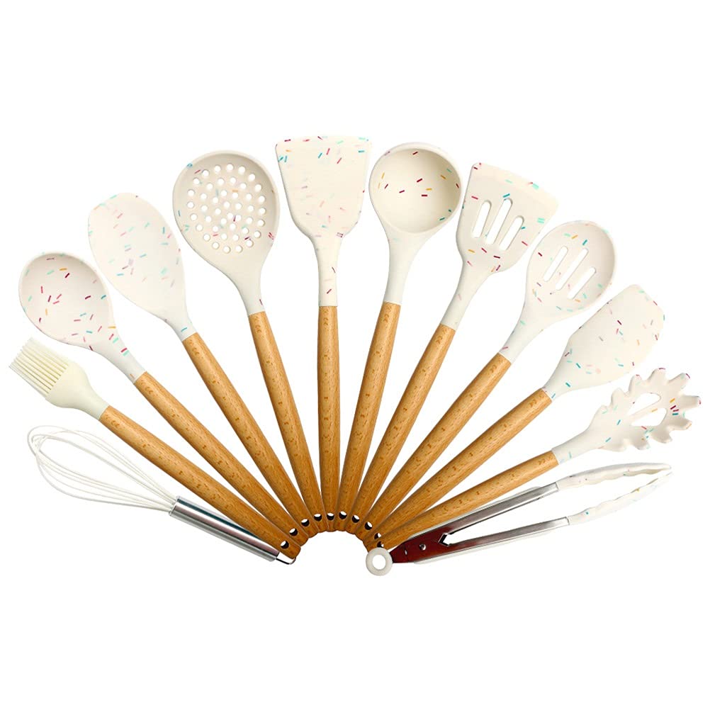 Set di spatole da cucina in silicone da 12 pezzi Set di utensili da cucina con manico in legno Kit di strumenti da forno antiaderenti per la casa Set di spatole da cucina per la salute (Set : 11pcs-