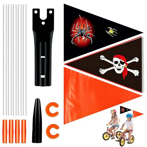 Lot de 3 fanions de vélo pour enfants - Fanions de sécurité avec mât et accessoires de vélo colorés - Drapeau de vélo réglable comme accessoire de...