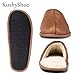 KushyShoo Mens Slippers, Scuff Fluff House Shoes, Slip-On Indoor Outdoor Slipper, Brown, Size 9.5-10.5