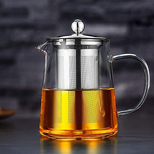 Bule de vidro com infusor de aço inoxidável, bule de vidro resistente ao calor com infusor removível