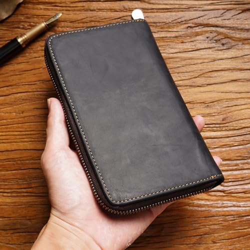 Image of Genuine Leather 5-Slot Pencil Case, Portable Travel Pen Organizer | Versatile organizer for art supplies, office essentials, makeup brushes, suitable for men, women, students, artists.