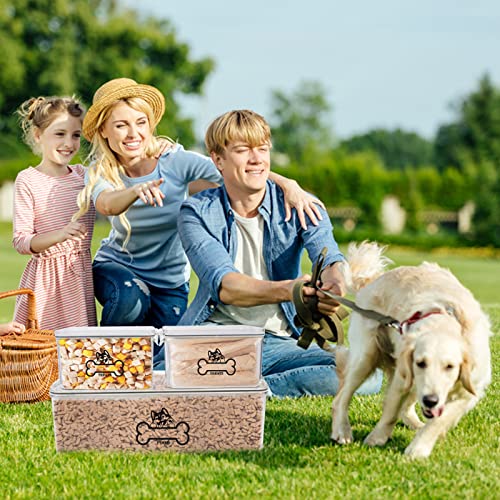 Brabtod 3-Pack Plastic Pet Food Storage Containers,Airtight Dog Treat Container Set With Measuring Cup,Stackable Portable Pet Treats Bin For Dog Cat Outdoor Camping Picnic(4.2L+1.25L+1.25L)-Bpa Free #TOP5