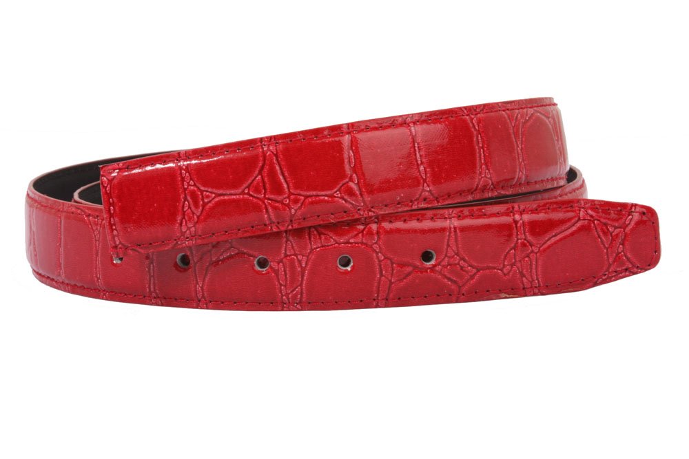 1 1/8 Inch One Size Fits All Croco Print Patent Alligator Non Leather Belt Strap, Red