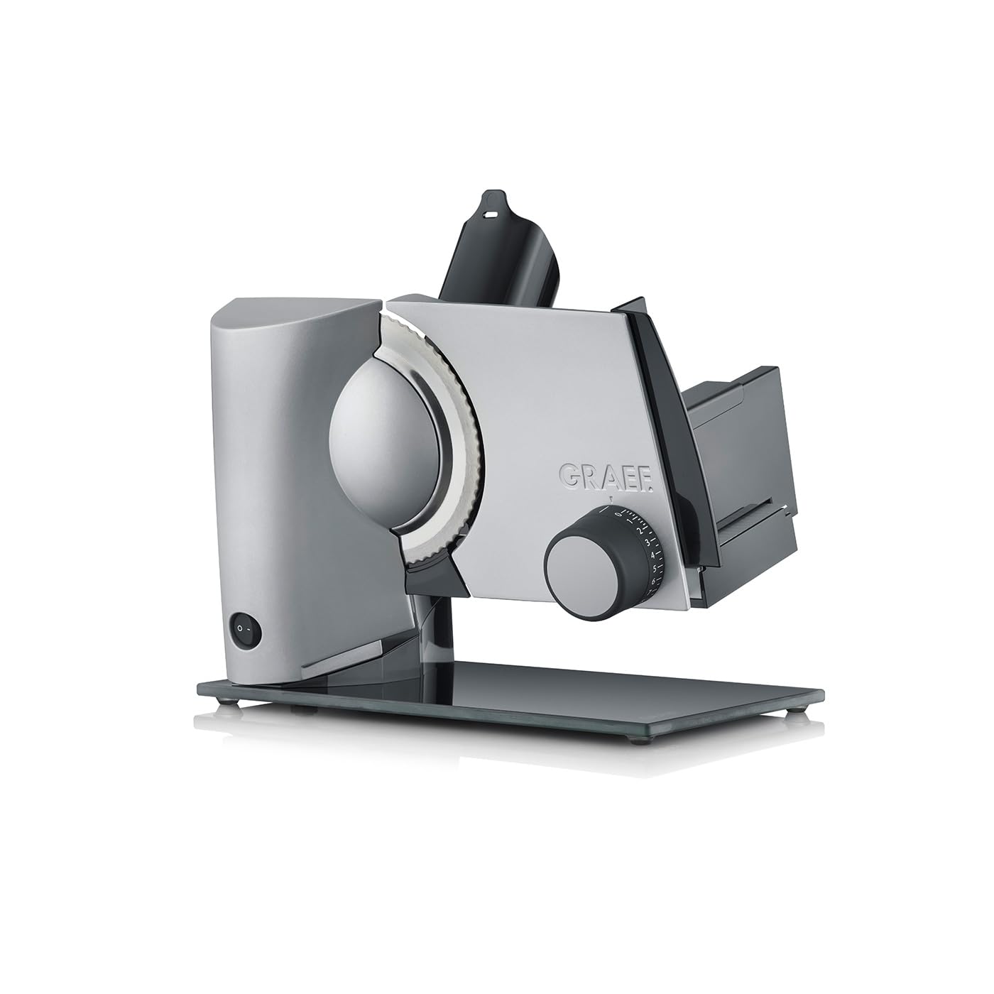 GRAEF Allesschneider S32100, multifunktionale elektrische Schneidemaschine, Wurst, Käse, Brot und vieles mehr, Brotschneidemaschine mit stufenlos einstellbarer Schnittstärke, silber