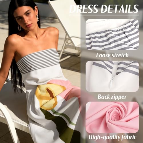 Image of Zwirelz Women Strapless Maxi Dress Boho Floral Print Flowy Long Tube Dress Off Shoulder Loose Beach Sundress