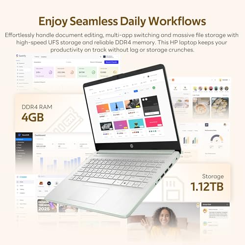 Image of HP Flagship 14 inch HD Student&Business Laptop with AI Copilot, 13th Gen Intel 4-Core, 4GB RAM, 1.12TB Storage (128GB UFS + 1TB Docking Station), 1 Year Office 365, Wi-Fi 6, Win 11 S, Willow Green