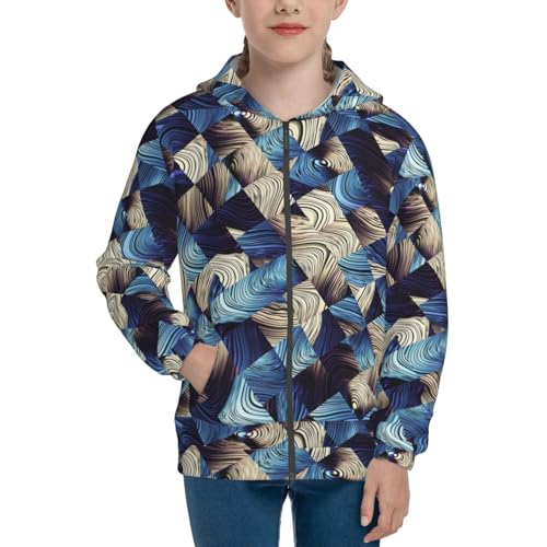 Abstract Blue Squares Kids Pullover Hoodies Boys Zip Up Sweatshirts Girls Athletic Clothes with Pocket3