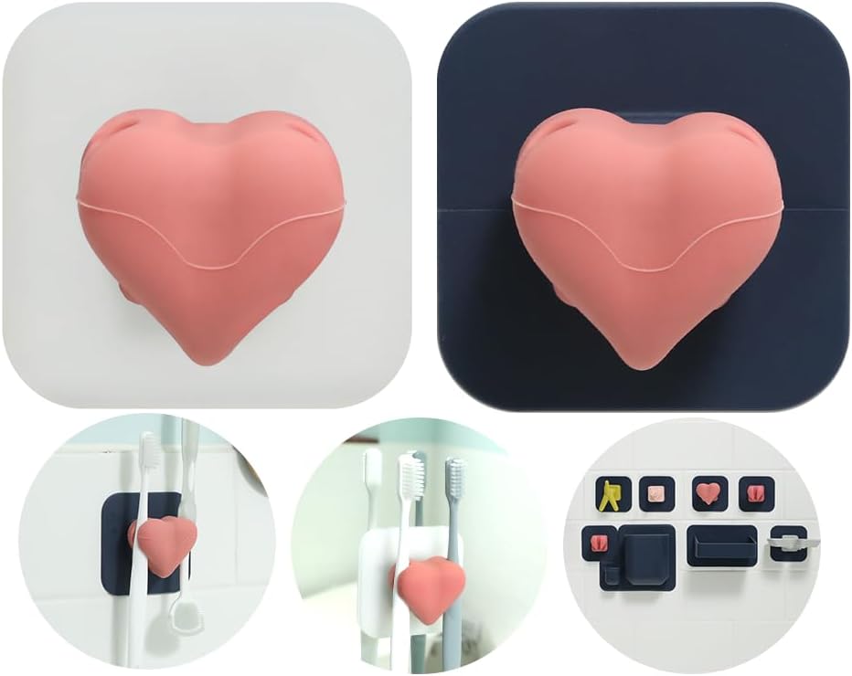 1+1 Silunity Silicone Toothbrush Holder – Suction & Stick, Reusable Sticker – Wall Mounted for Bathroom/Shower – Made in Korea – Ideal for Toothbrushes/Razors (Navy Pad (1+1), Couple)