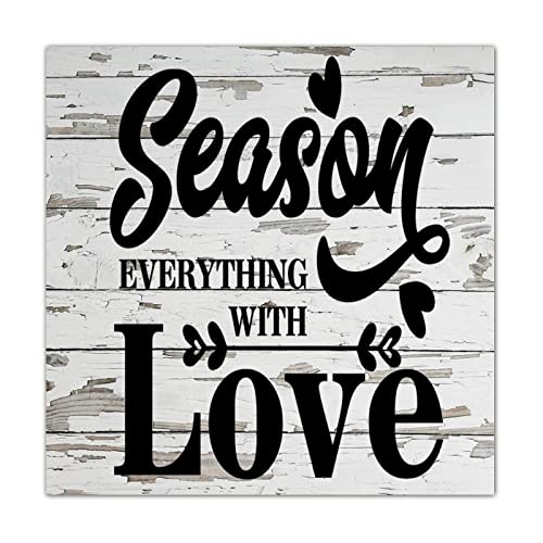 Panneau en bois Season Everything with Love de cuisine rustique 40x40 cm