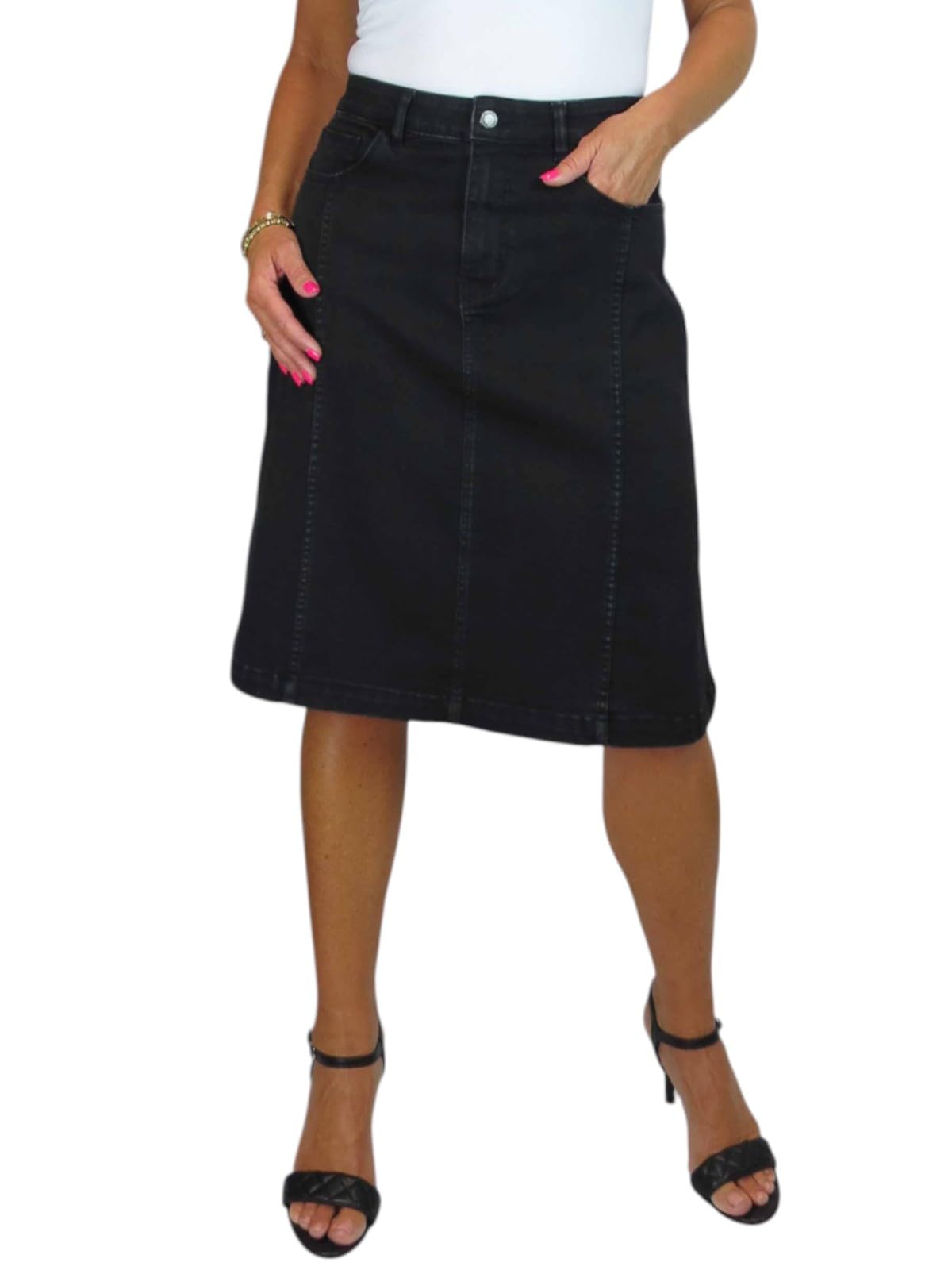 Knielanger A-Linien-Rock Aus Stretch-Denim Für Damen 36-48