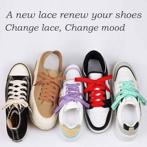 Image of Booyckiy 2 Pairs 2 /5 inch Flat Shoe Laces for Sneakers 31 Colors Shoelaces in 27 inch-72 inch