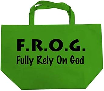Biblebanz F.R.O.G. Fully Rely On God Reusable Tote, Large 20" Lime Green Christian Shopping Carrier, Non-Woven Polypropylene for Groceries, Church, Bible Study, Gifts & Events