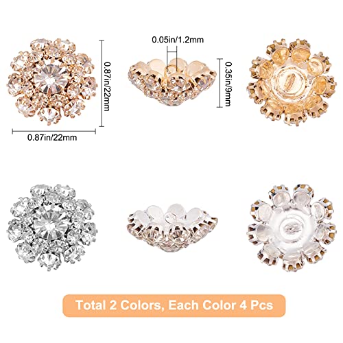 GORGECRAFT 2 Colors 8PCS Rhinestone Shank Buttons Crystal Flower Shape Rhinestone Button Clothes DIY Jewelry Decoration for Crafts Wedding Party Bouquet Sew on Clothing (Brass) - Image 2