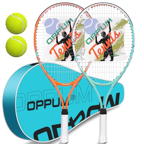 OPPUM Kids Tennis Rackets 16/21/23/25 Inch - Lightweight Junior Racket Set for Boys & Girls Ages 3-11 (Choose Size/Color)