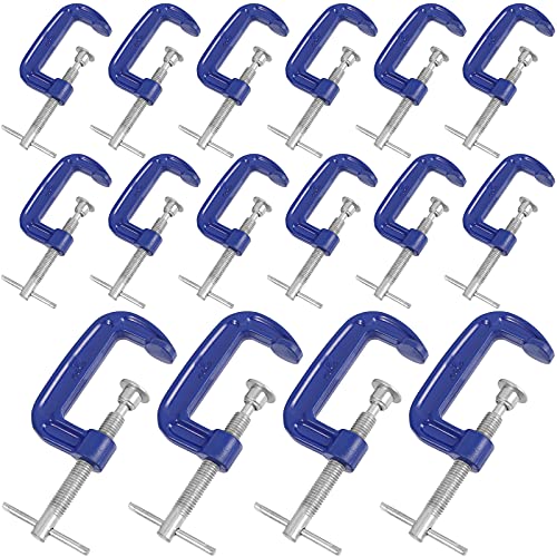 Funsuei 16 Pcs 2 Inches C Clamp, Heavy Duty Iron C Clamp, 0.85 Inch Throat Depth For Woodworking, Welding, And Building, Blue #TOP2