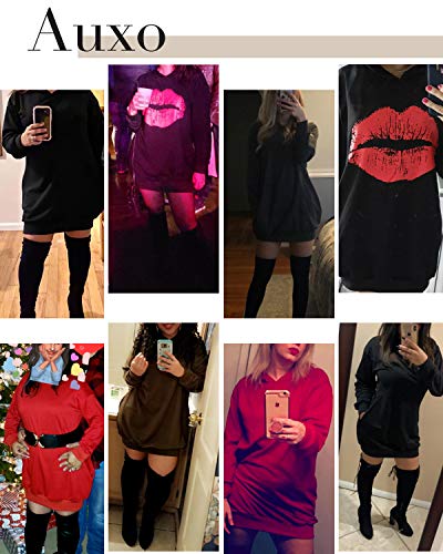 Auxo Women Long Sleeve Casual Hooded Pockets Sport Pullover Hoodie Dress Loose Tunic Sweatshirt Long Top 03-Light Purple M #TOP6