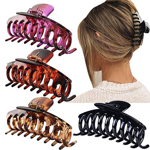 Large Hair Claw Clips for Thick Hair 4PCSï¼Œ 4.3â€œ Non-Slip Big Hair Clamps Clip for Women and Girls Long Hair, Strong Hold Hair Clips French Design Hair Styling Accessories for Heavy Hair