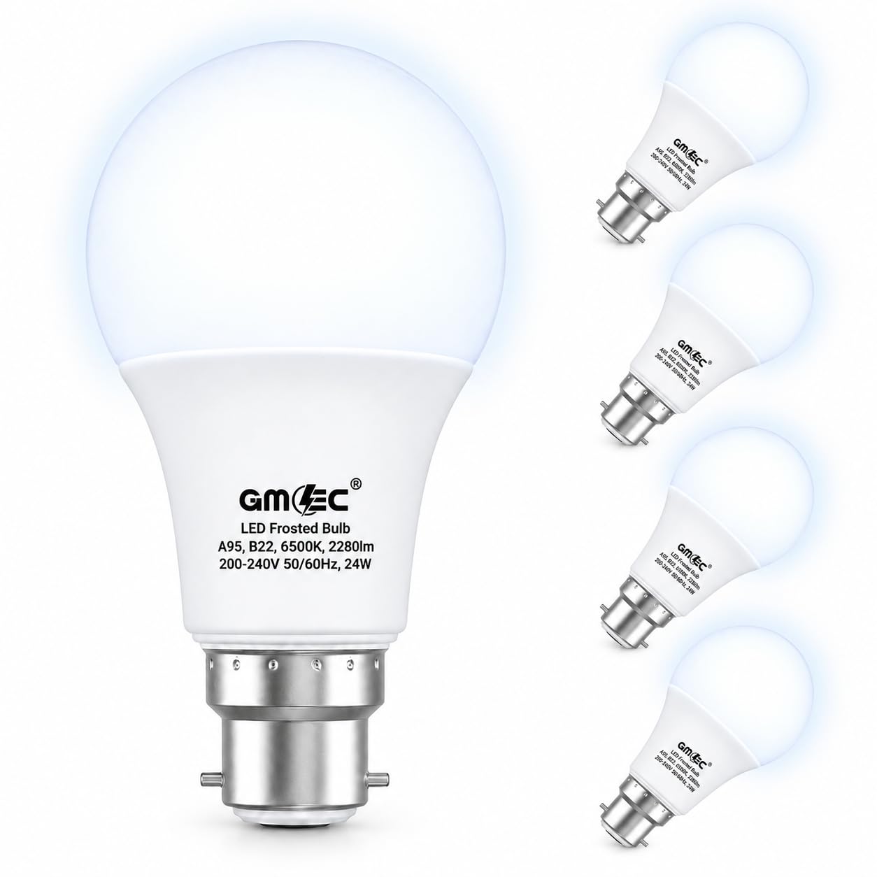 GMEC B22 LED Light Bulbs 24W A95, 2280LM, 6500K Cool White, 4 Pack