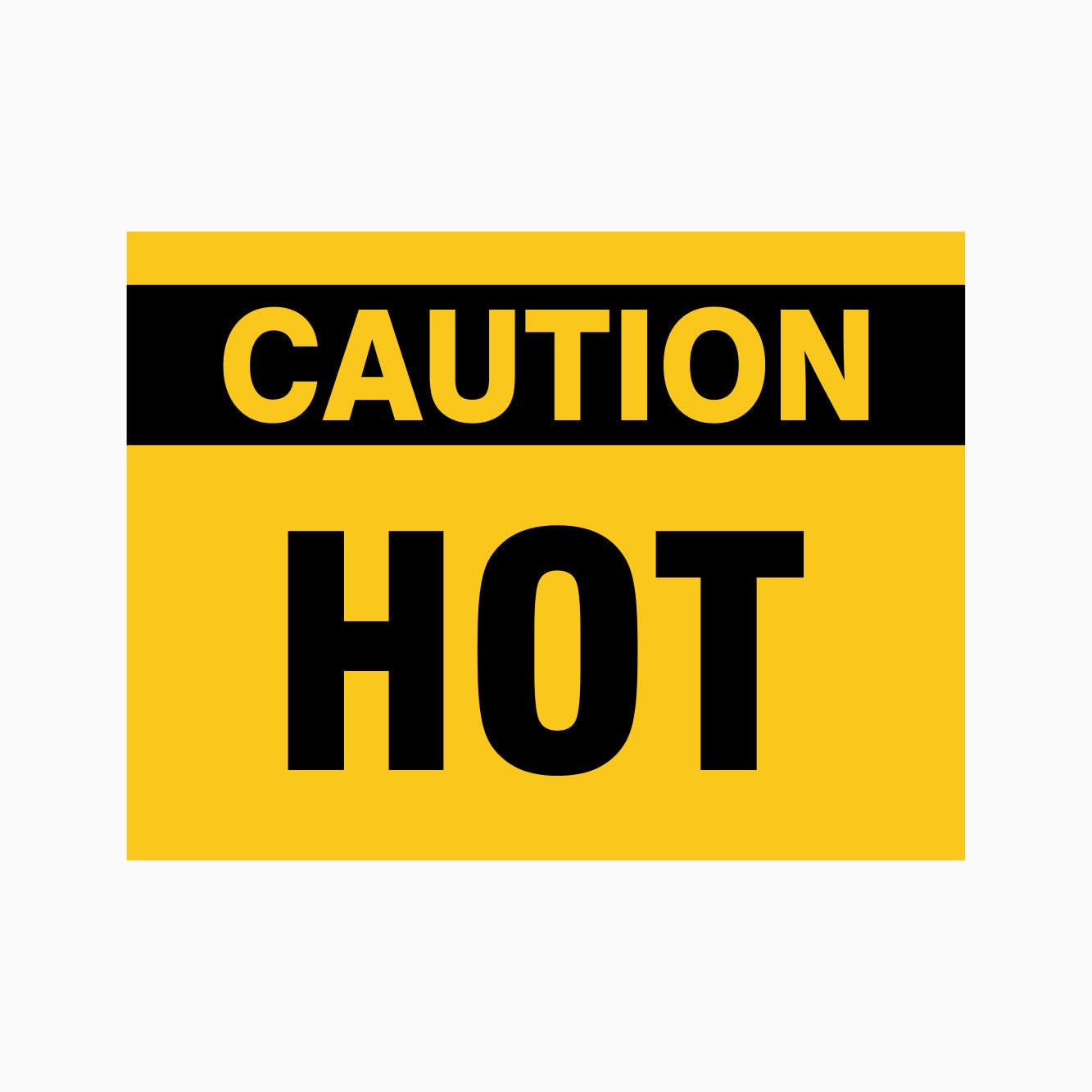 CAUTION HOT Sign, 12x8 Inch Metal Tin Sign, Temperature Reminder for Hot Equipment, Surfaces and Working Zones