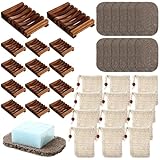 Baderke 36 Pcs Soap Saver Set for Packaging Gift Including Wooden Dish Holder Exfoliating Bag with Drawstring Soap Pads for Bar Wedding Baby Shower Homemade Gift (Brown Color)