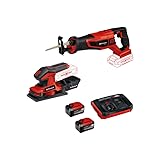 ✅ Función antivibración Pack EINHELL 18V Power X-Change - Sierra de sable universal - Lijadora vibratoria - 2 baterías 5,2 Ah - 1 cargador Boos