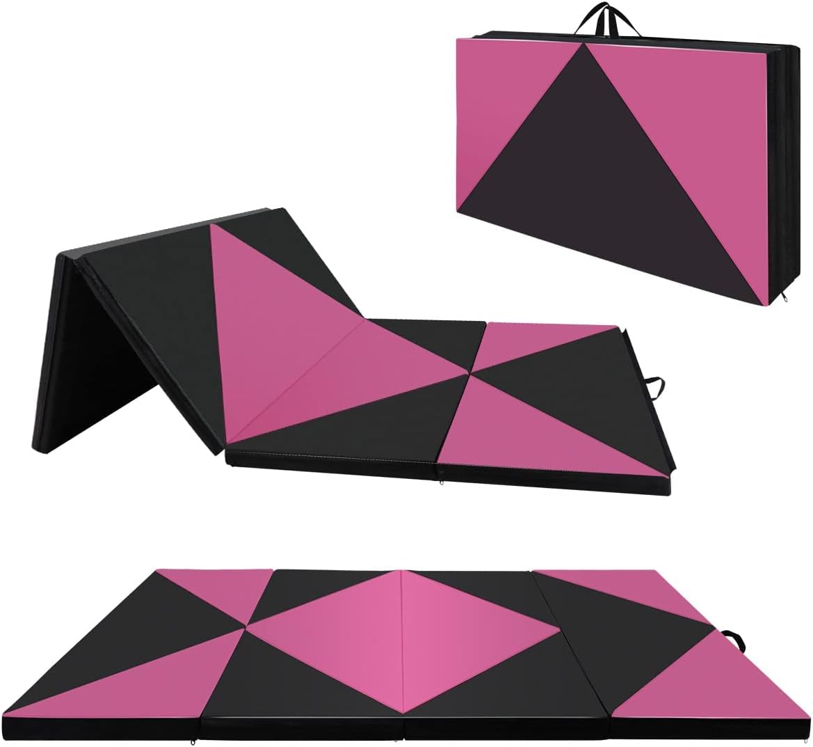 Max4out 6'/8'*2'*2'',8/10'x4'x2'' Folding Gymnastics Mat For Kids, Exercise Mat with Carrying Handles for Home use, Tumbling, Stretching, Core Workouts, Protective Flooring, Multiple colors