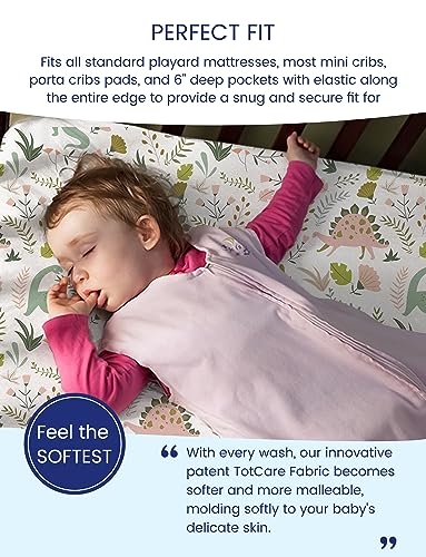 Image of TotAha Pack and Play Sheets Fitted, Buttery Soft Dinosaur Mini Crib Sheets Boy, Stretchy Graco Pack n Play Mattress Sheet, 2-Pack Universal Fit Playard Mattress Cover, All-Season Jersey-Knit